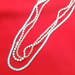 Blue, white, silver drop necklace